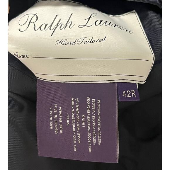 12-16 RALPH LAUREN Purple Label Men's Suit Striped 100% Wool Navy Size 42R - Picture 9 of 14